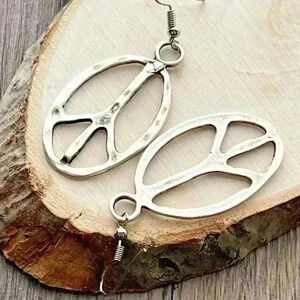 Peace sign hippie earrings hippy accessories silver bohemian retro jewel…
